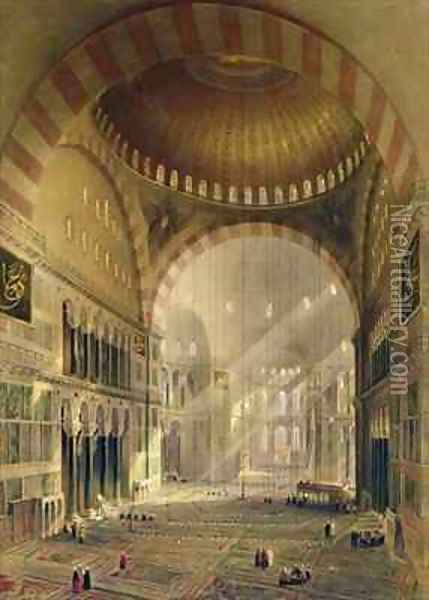 Haghia Sophia plate 24 interior of the central dome with lowered chandeliers Oil Painting - Gaspard Fossati