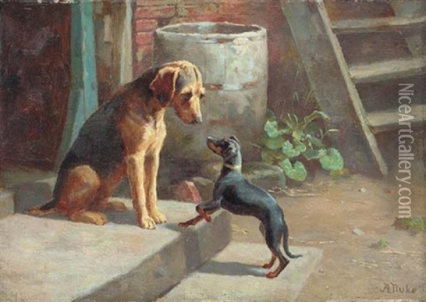 Making Friends Oil Painting - Alfred Duke