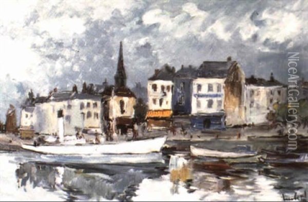 Le Vieux Bassin A Honfleur Oil Painting - Leon Herbo