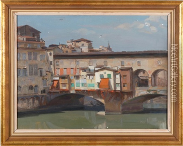 Scenes From The Ponte Vecchio, Florence Oil Painting - Constantin Artachino