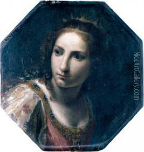Head Of A Female Saint(?), Possibly Saint Catherine Of Alexandria Oil Painting - Giovanni Martinelli