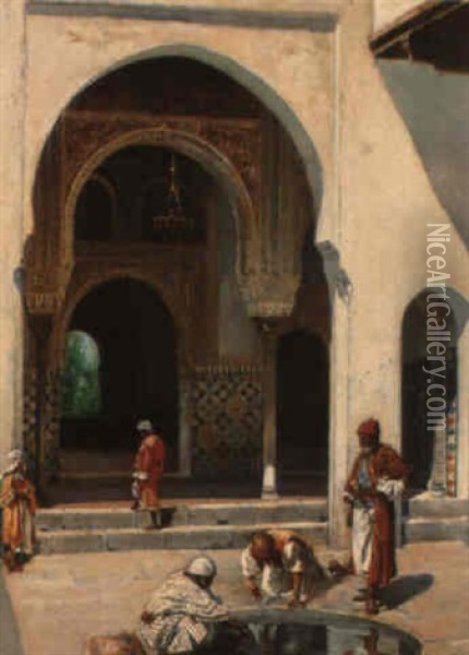 A L'entree De La Mosquee Oil Painting - Manuel Gonzalez Mendez