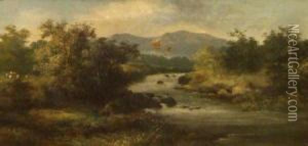 Angler Seated On A River Bank Oil Painting - R. Marshall