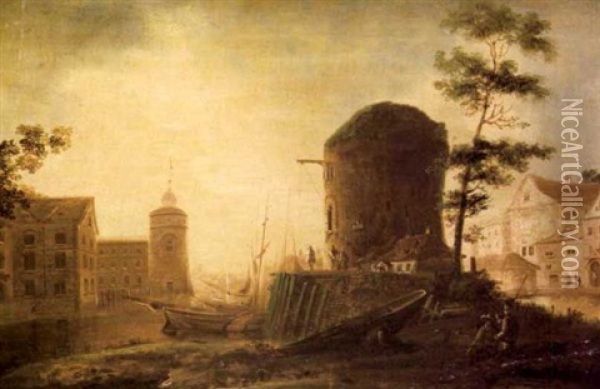 View Of A Town With Tower Ruins Oil Painting - William Sadler the Younger