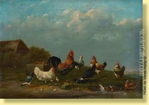 Animaux De Basse-cour Sur Fond De Paysage Oil Painting - Franz van Severdonck