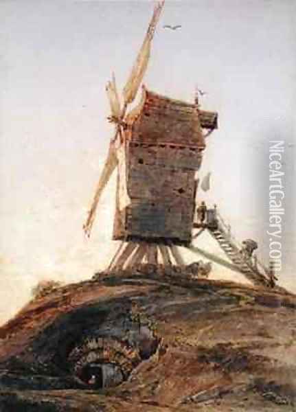 Windmill on a Knoll in a Landscape Oil Painting - Francois Louis Thomas Francia