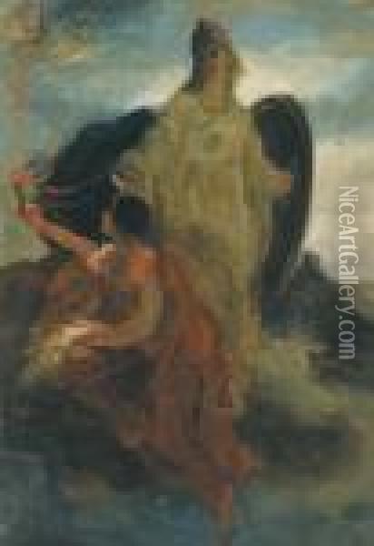 Mythologisch Tafereelmet Minerva Oil Painting - James Ensor