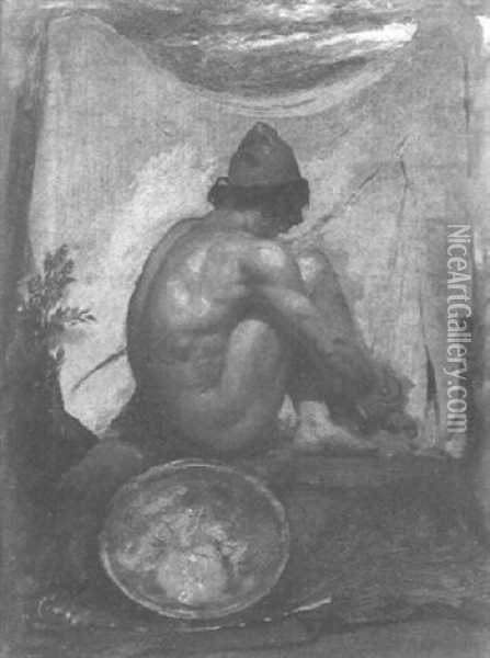 A Crouched Male Nude Oil Painting - William Etty