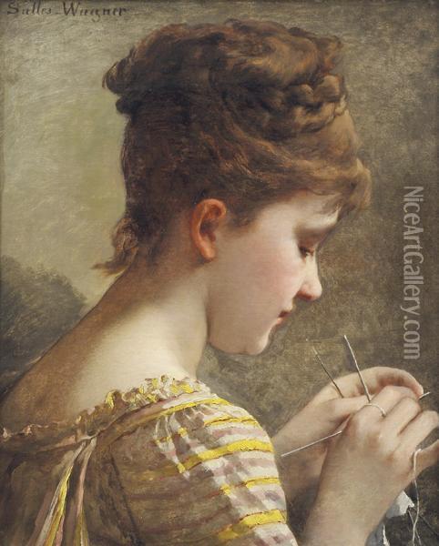 Knitting Oil Painting - Jules Salles-Wagner
