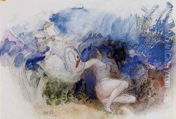 Leda And The Swan Oil Painting - Odilon Redon
