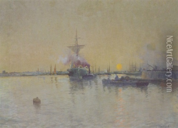 Puerto Oil Painting - Eliseo Meifren y Roig