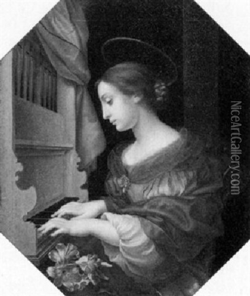 Die Heilige Cacilie Beim Orgelspiel Oil Painting - Carlo Dolci