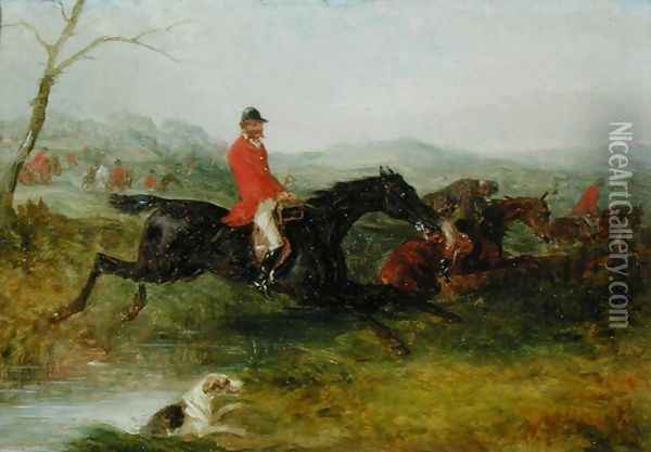 Foxhunting Clearing a Brook Oil Painting - William Joseph Shayer
