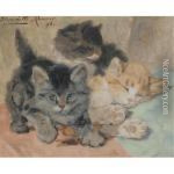 Three Kittens Oil Painting - Henriette Ronner-Knip