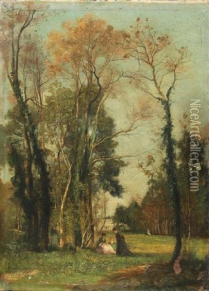 La Famille Au Parc Devant Le Chateau Oil Painting - Jacques Alfred Brielman