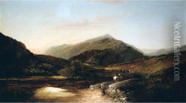 On Llyn Gywnant North Wales, Morning Oil Painting - Edward Charles Williams