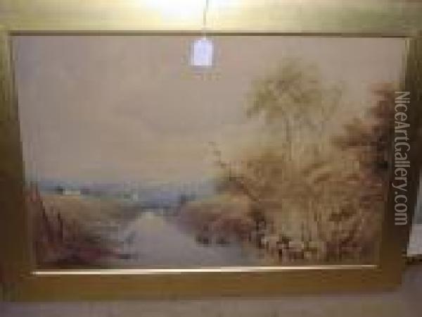River Scene Oil Painting - Anthony Vandyke Copley Fielding