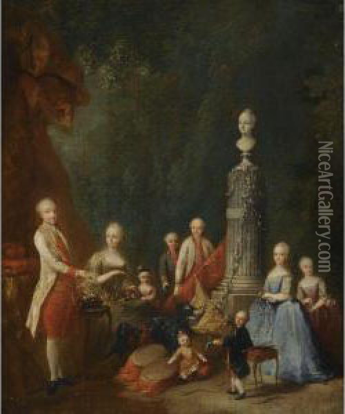 Portrait Of A Noble Family In A Garden Oil Painting - Ircle Of Martin Van Mytens