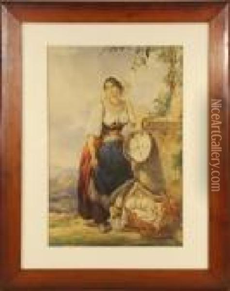 Peasant Girl With Baby Oil Painting - Arthur John Strutt