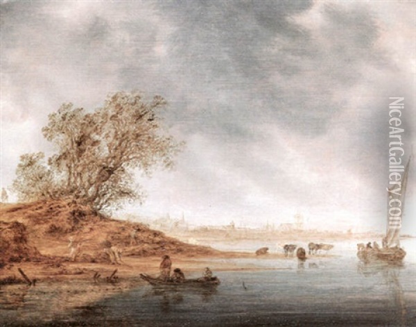 Blick Uber Den Rhein Bei Arnheim Oil Painting - Salomon van Ruysdael