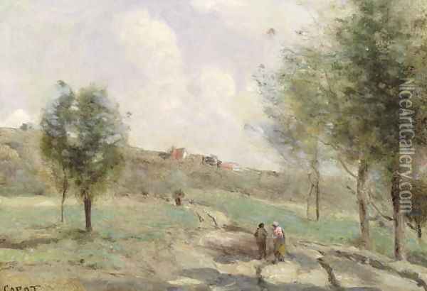 Coubro: Ascending Path Oil Painting - Jean-Baptiste-Camille Corot