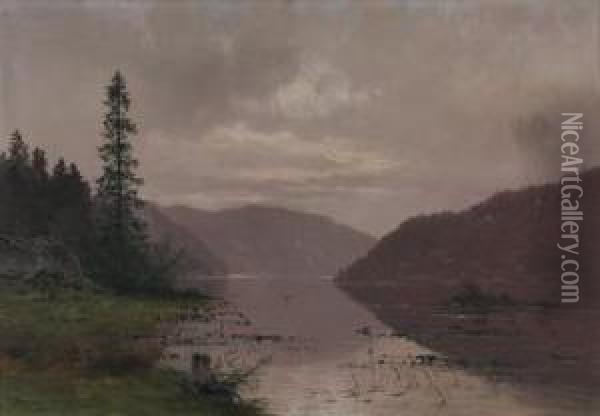 Landskap Med Vann Oil Painting - Ludvig Skramstad