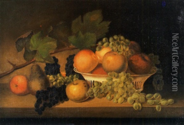 Still-life On Marble-top Table With Pierced Oval Fruit Basket Oil Painting - Mary Jane Peale
