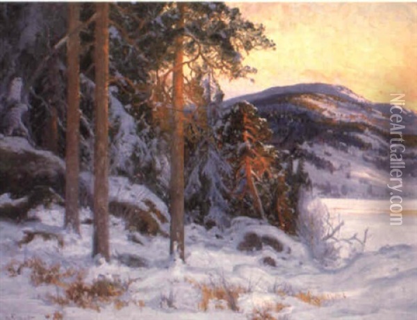 Vinterlandskap I Skymning Oil Painting - Carl Brandt