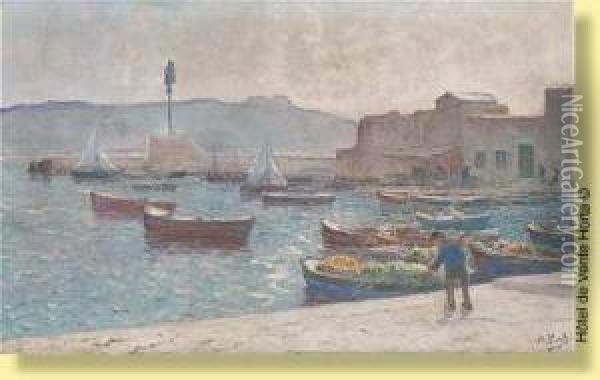 Pecheur Devant Le Port De Villefranche-sur-mer Oil Painting - Anna Boch