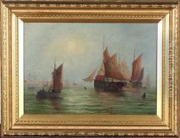 Sailing Smacks Off The Humber Oil Painting - George D. Callow