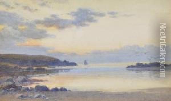 A Coastal Inlet At Sunset Oil Painting - John Mcdougal