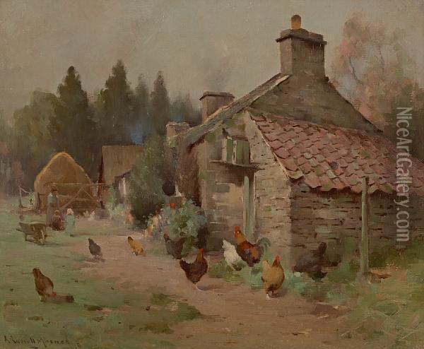 A Perthshire Farmstead Oil Painting - Robert Russell Macnee