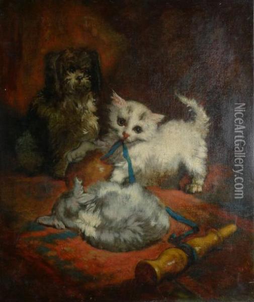 Chiot Et Chatons Oil Painting - Charles Monginot