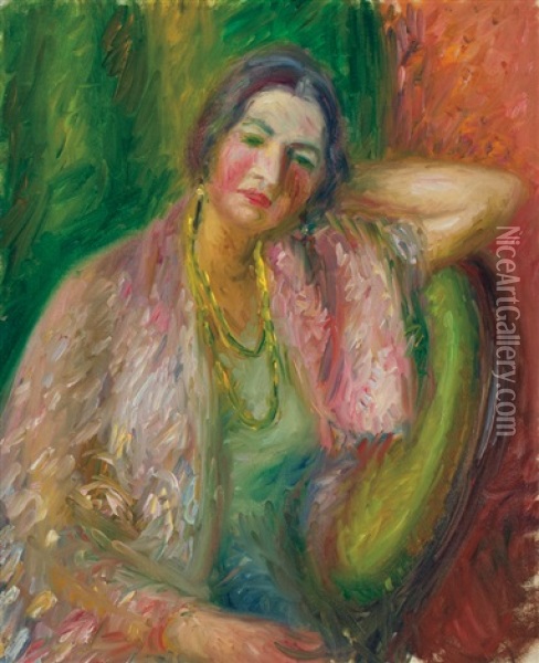 Woman With A Yellow Necklace Oil Painting - William Glackens