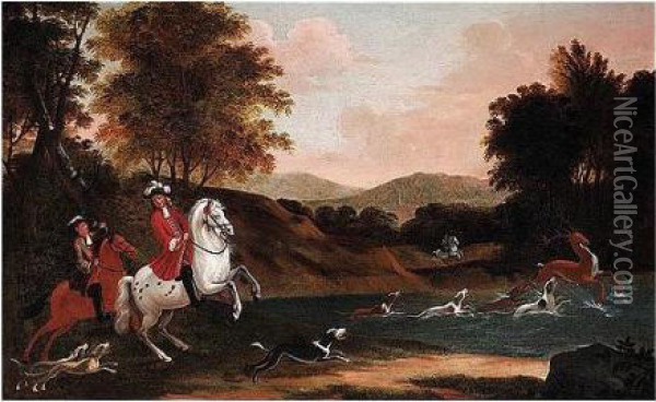 Landscape With A Stag Hunt Oil Painting - Jan Wyck