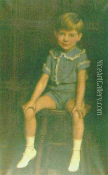 Portrait Of Young Boy Sitting On A Stool Oil Painting - Ralph Peacock