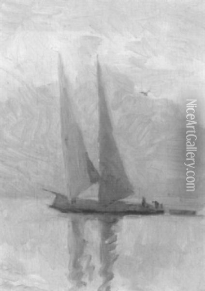 Segelboot Im Morgennebel Oil Painting - Jacques Elie Abraham Hermanjat