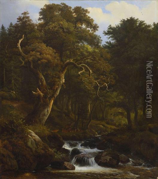 Herbstlicher Eichenwald Oil Painting - Georg Heinrich Croll Crola
