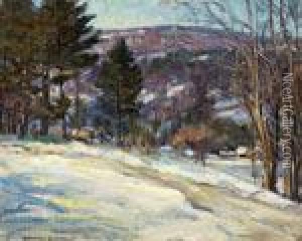Horse And Sleigh In A Winter Landscape Oil Painting - George Gardner Symons