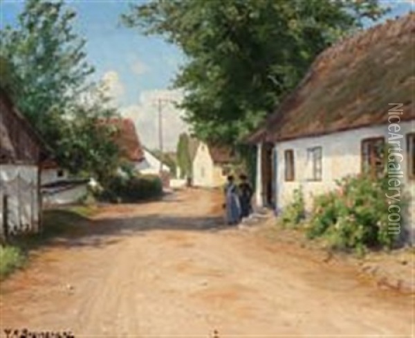 A Summer Day In The Village Oil Painting - Hans Andersen Brendekilde