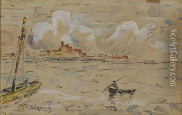Deux Voiliers Au Port Oil Painting - Paul Signac