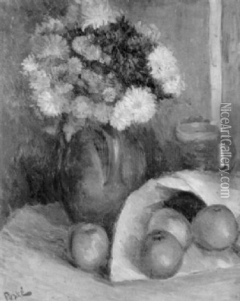 Blumenstrauss, Apfel Und Krug Auf Einem Tisch Oil Painting - Jean Peske