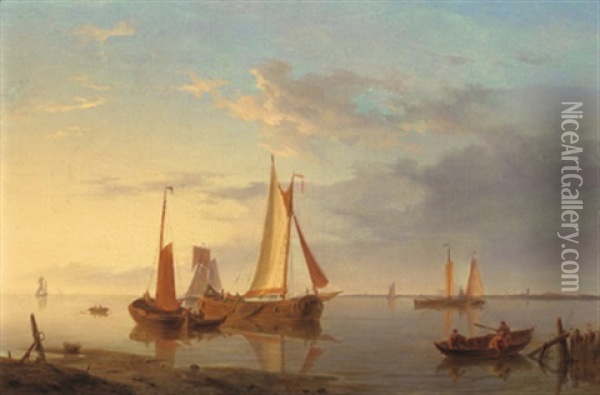Segelboote Am Meeresufer Oil Painting - Hermanus Koekkoek the Elder