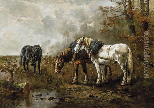 Chevaux De Trait Au Repos Oil Painting - Henry Schouten