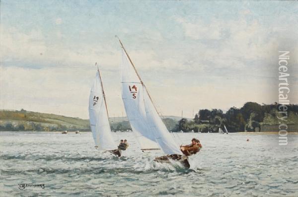 Racing Yachts, Salcombe Oil Painting - William George Jennings