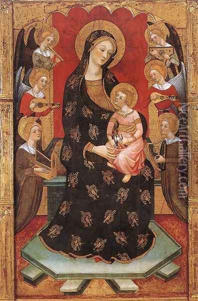 Madonna with Angels Playing Music 1390s Oil Painting - Pedro Serra