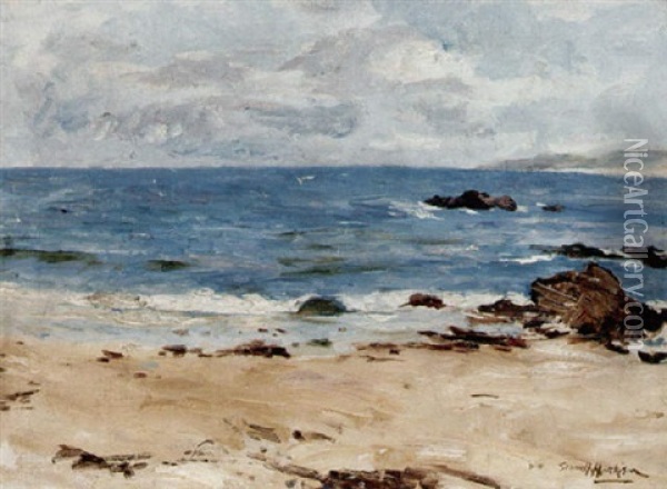 A Rocky Coastline Oil Painting - Robert Gemmell Hutchison