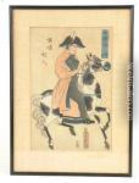 Admiral Perry On Horseback. Oil Painting - Utagawa Yoshitora