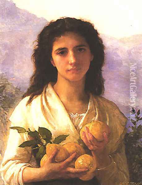 Girl Holding Lemons Oil Painting - William-Adolphe Bouguereau
