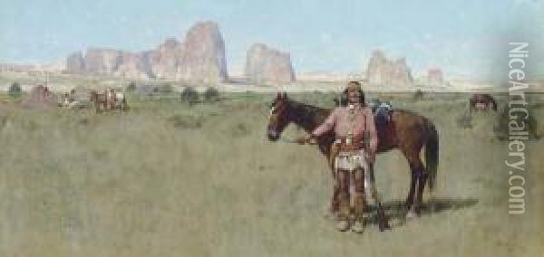 Warrior And Teepees Oil Painting - Henry Farny